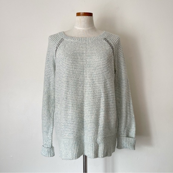 Anthropologie Sleeping on Snow Light Blue embellished sweater oversized Medium - Picture 1 of 6
